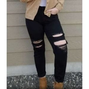 Judy Blue Boyfriend Fit Jeans High Rise Distressed Women's 11/30 Black Stretch